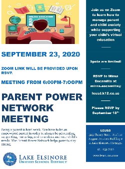 Parent Power Networking Meeting Flyer_English. Event date (English only zoom meeting) September 23, 6 p.m. - 7 p.m.